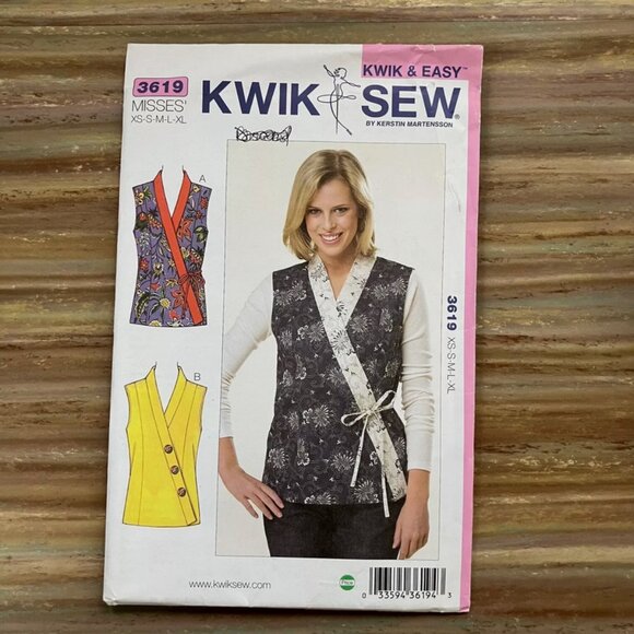 UNCUT Sewing Pattern Kwik Sew 3619 Vest Kimono Wrap Misses XS-XL - Picture 1 of 2